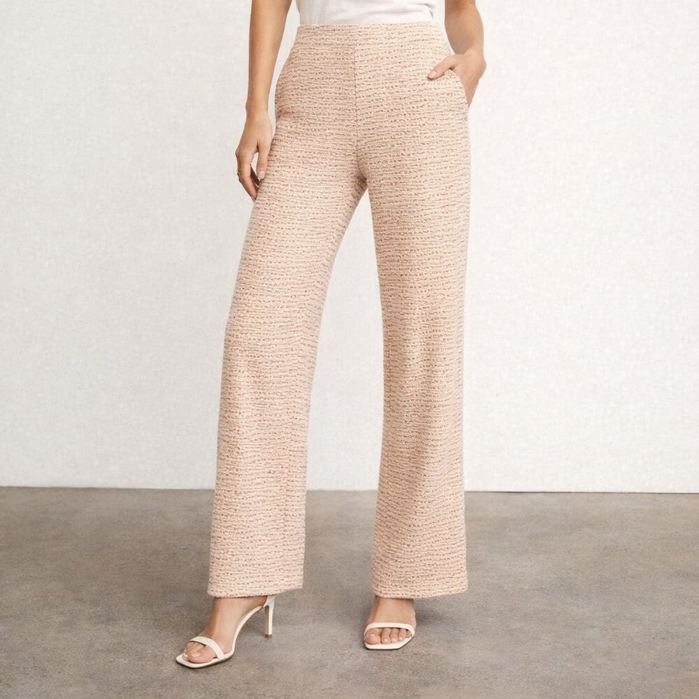 ZARA size L, Striped Cream and Orange Women's Pants, cropped/ankle, cotton blend